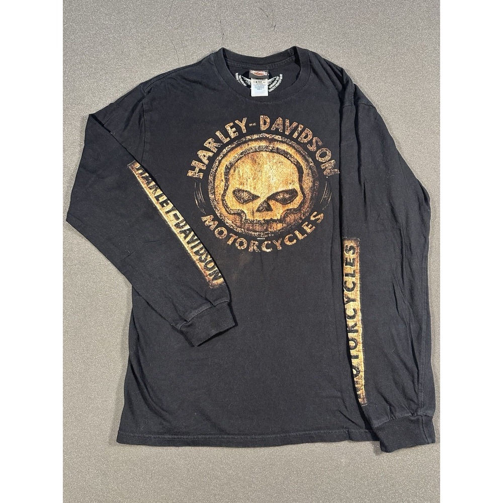 Men's Harley Davidson Skull Long Sleeve Black/Orange Large Shirt